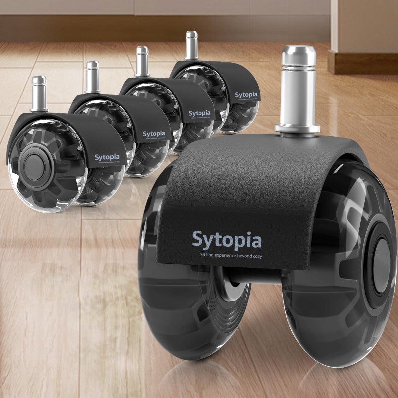 Sytopia Office Chair Caster Wheels Set of 5 Heavy Duty & Safe for All Floors Including Hardwood 2"" Rubber Replace Office Chair Mat  Universal Standard Stem Size Fits 99%-Black - Image 1
